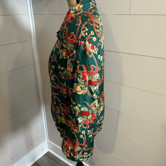 Vintage 100% Silk Christmas Novelty Print Bomber Full Zip Jacket - S - Oversized - Picture 3 of 11